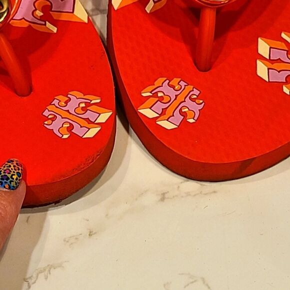 Tory Burch TPU/EVA Flip Flop Sandals Poppy Red Crazy Logo Gold Logo | 8 - Picture 8 of 9
